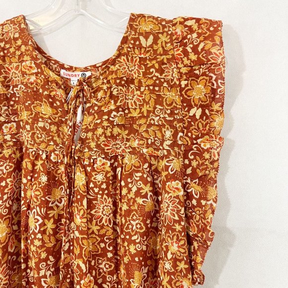 Sundry NEW Boho Floral Flutter Sleeve Top Lightweight Cotton - Size 2, MEDIUM - Picture 3 of 8